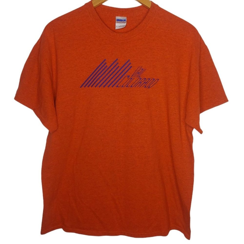 NWOT Vail Colorado Men's XL T Shirt Orange Purple Mountain Ski Town Short Sleeve